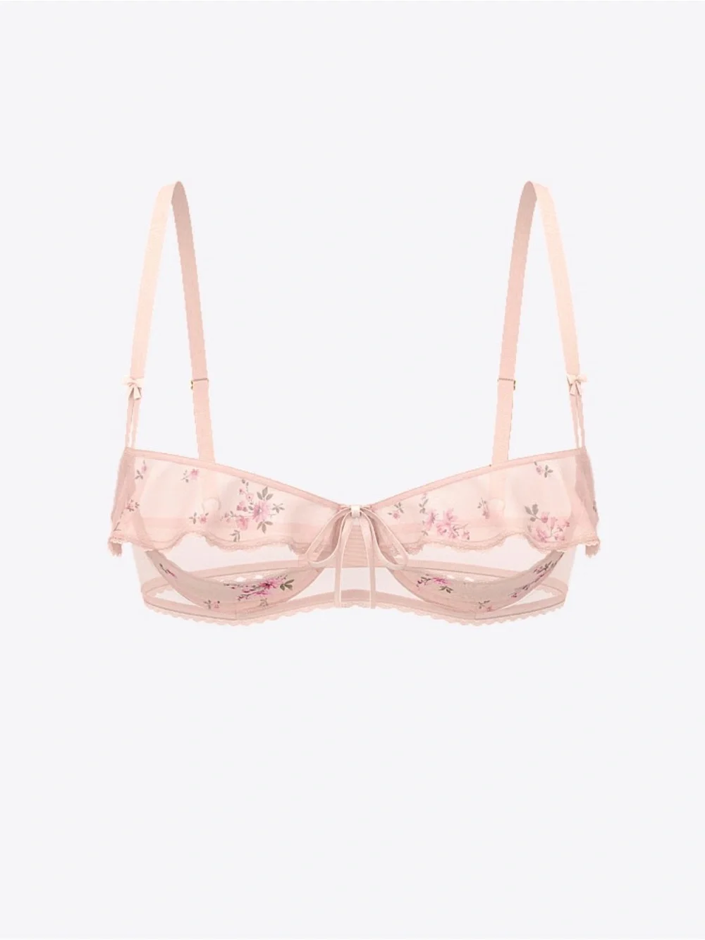 Victoria's Secret Pale Pink Floral Sheer Lace Bra & Bikini Set